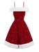Red 1950s Cold-Shoulder Furry Sequined Dress