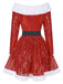 Red 1950s Christmas Off Shoulder Fur Belted Dress