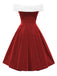 Red 1950s Christmas Off-Shoulder Velvet Dress
