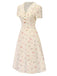 Pure Cotton Beige 1940s Puff Sleeves Floral Dress
