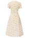 Pure Cotton Beige 1940s Puff Sleeves Floral Dress
