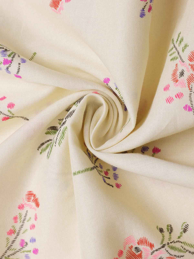 Pure Cotton Beige 1940s Puff Sleeves Floral Dress