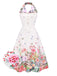 White 1940s Floral Lapel Patchwork Dress