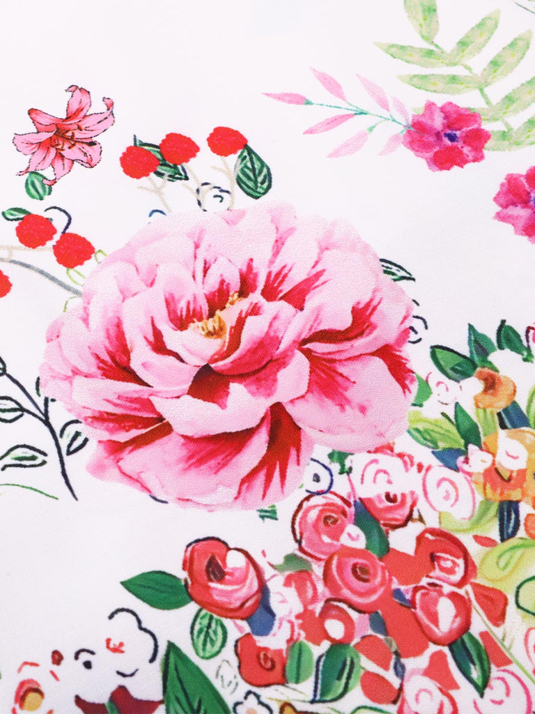 White 1940s Floral Lapel Patchwork Dress