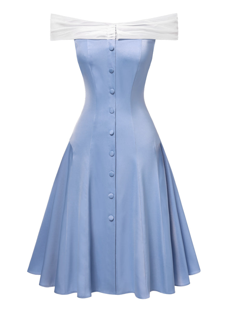 Blue 1950s Off-Shoulder Tulle Princess Dress