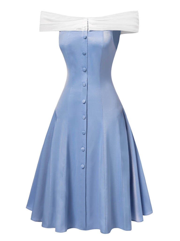 Blue 1950s Off-Shoulder Tulle Princess Dress