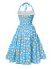 Blue 1950s Halter Lace Daisy Dress