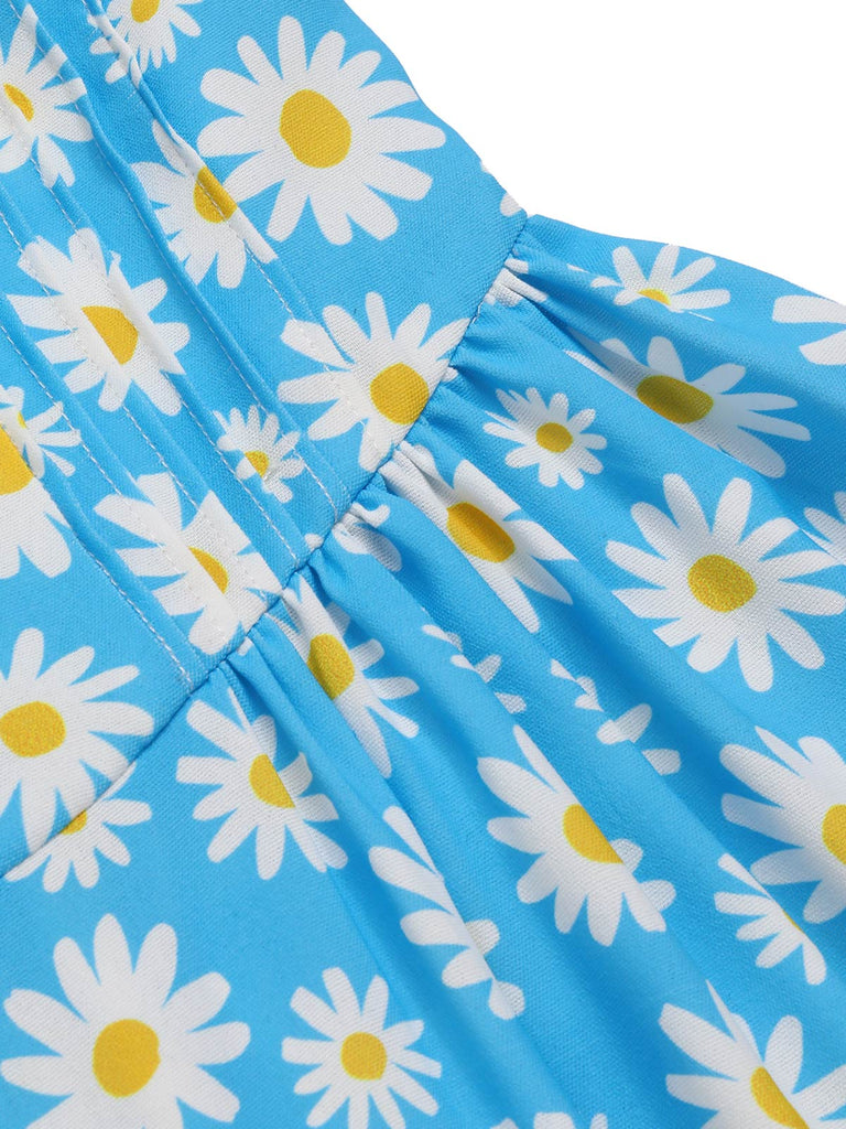 Blue 1950s Halter Lace Daisy Dress