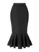 Black 1930s Asymmetric Pleated Fishtail Skirt