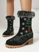 Vintage Christmas Tree Snowflake Plush Chunky Heel Boots