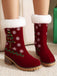 Vintage Christmas Tree Snowflake Plush Chunky Heel Boots