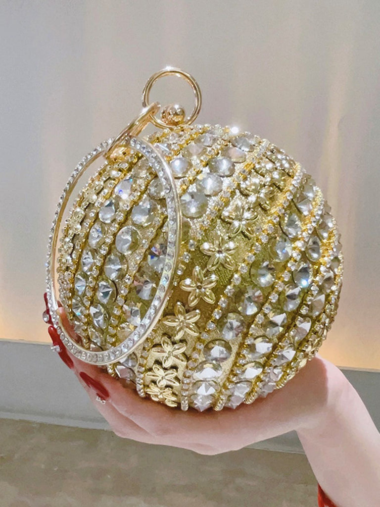 Pearl & Rhinestone 3D Ball Shape Clutch Bag