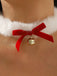 Christmas Bowknot Bell Plush Choker Necklace