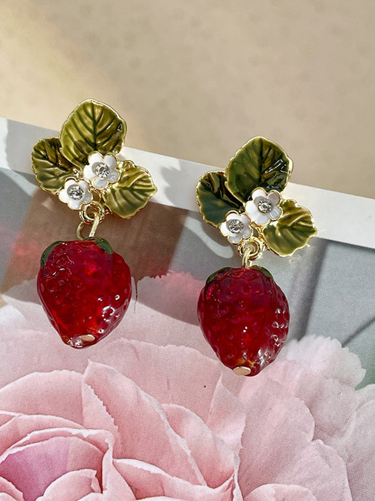 Retro Rhinestone Strawberry Dangle Earrings