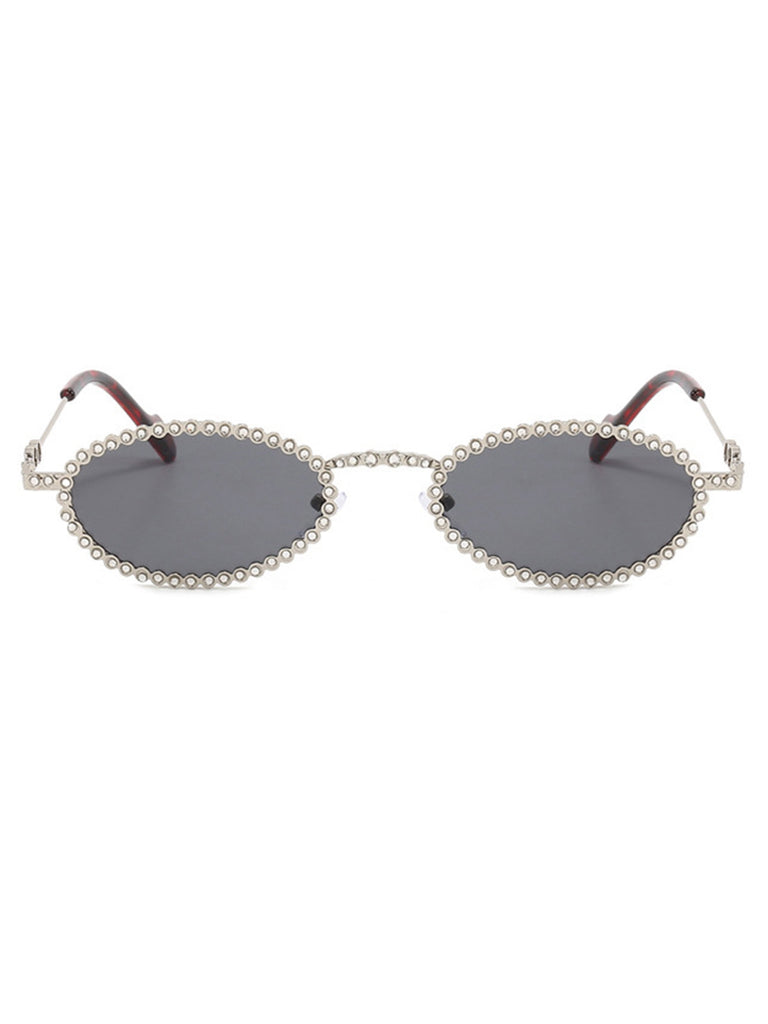 Vintage Diamond-Encrusted Oval Frame Sunglasses