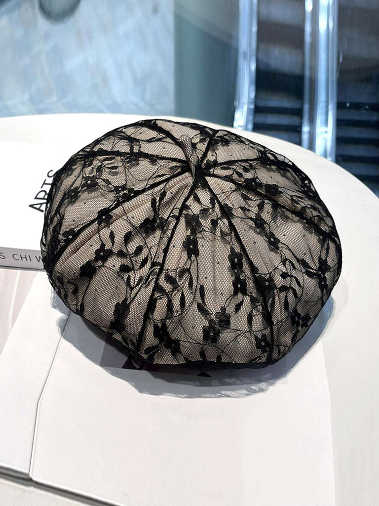 Vintage Floral Lace Mesh Beret Hat