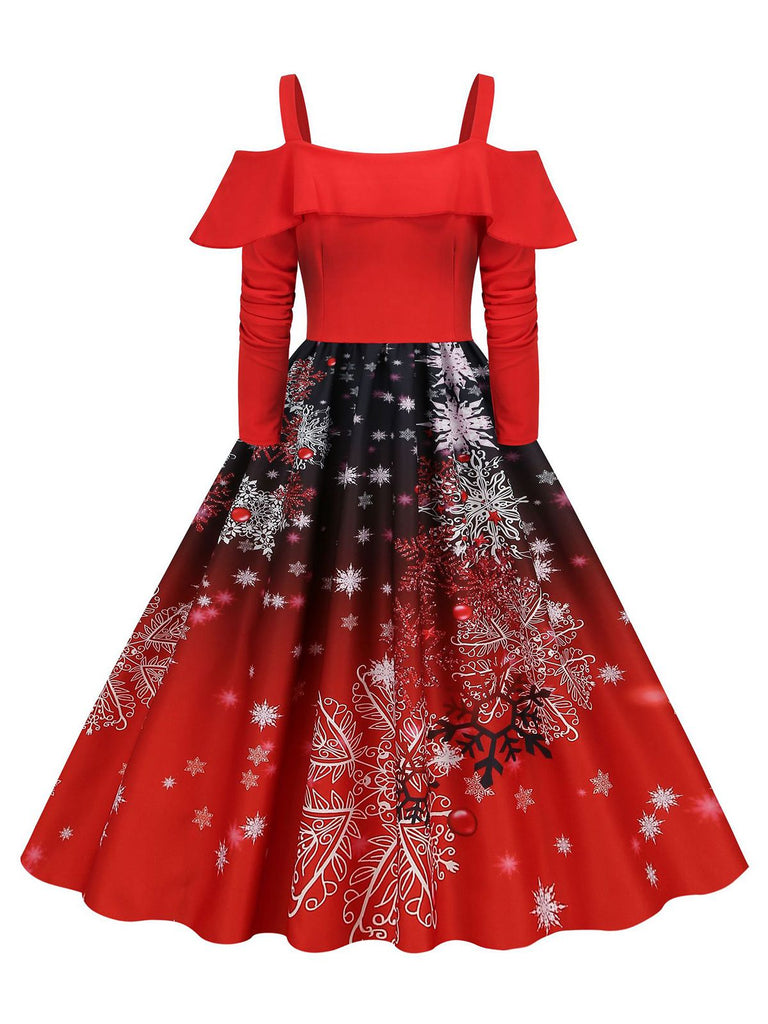 Christmas Suspender Ruffle Long Sleeve Dress