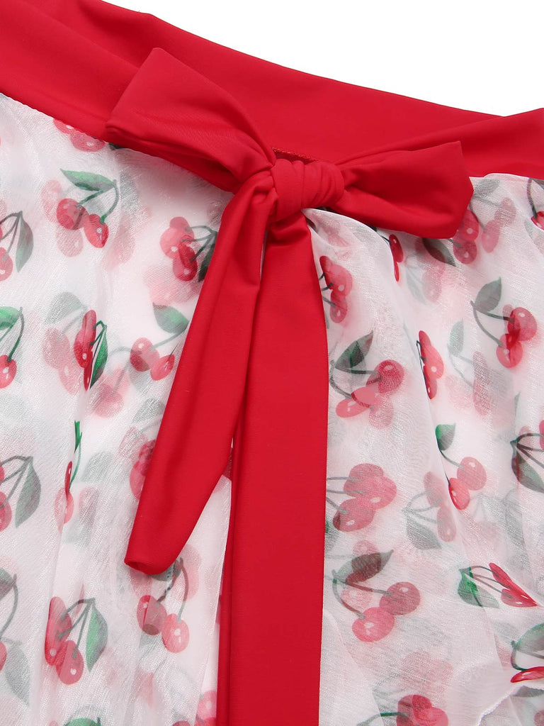 2PCS Red 1950s Cherry Bikini & Tie-Waist Cover up
