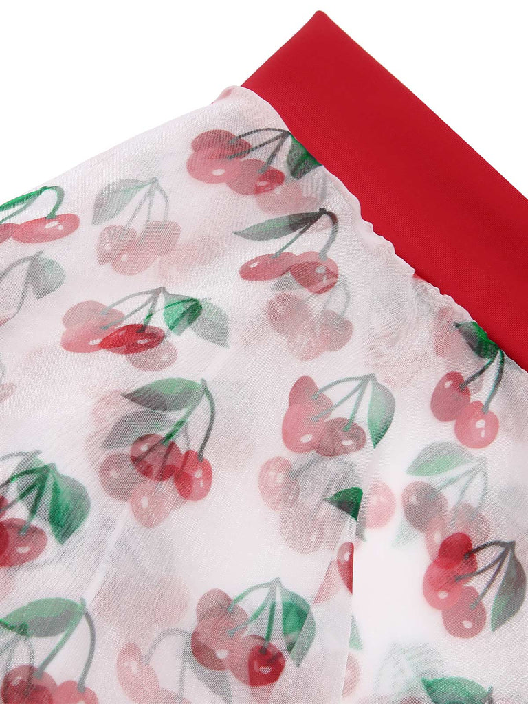 2PCS Red 1950s Cherry Bikini & Tie-Waist Cover up