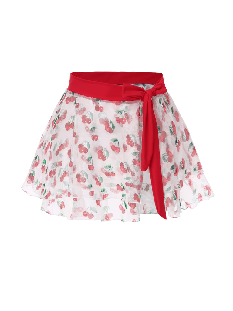 2PCS Red 1950s Cherry Bikini & Tie-Waist Cover up