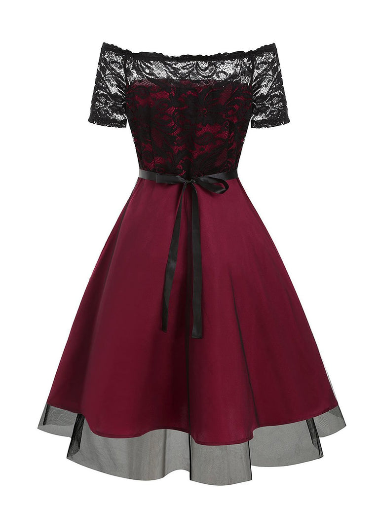 1950s Lace Off Shoulder Swing Dress