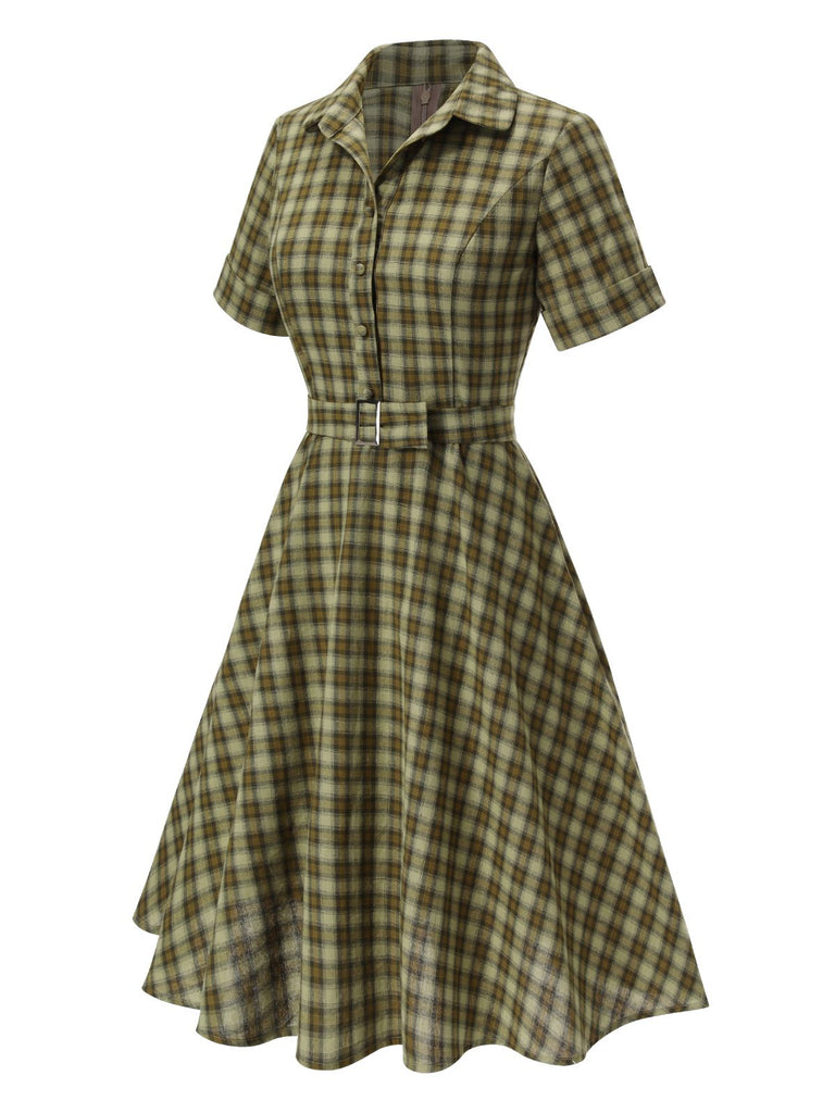 Plaids 1950s Buttoned Belted Swing Dress