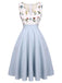 2PCS Blue 1950s Embroidery Pockets Dress & Bow Polka Dot Dress