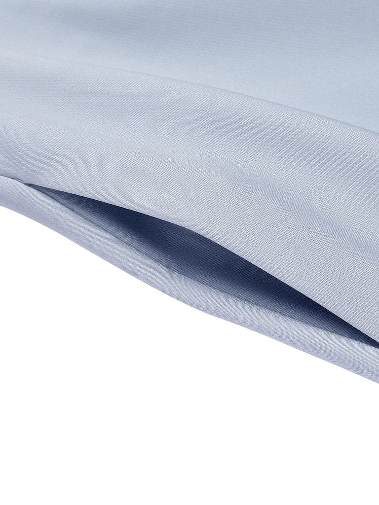 2PCS Blue 1950s Embroidery Pockets Dress & Bow Polka Dot Dress