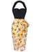 Black 1960s Halter Sunflower Pencil Dress