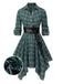 1950s 3/4 Sleeve Plaid Belt Dress