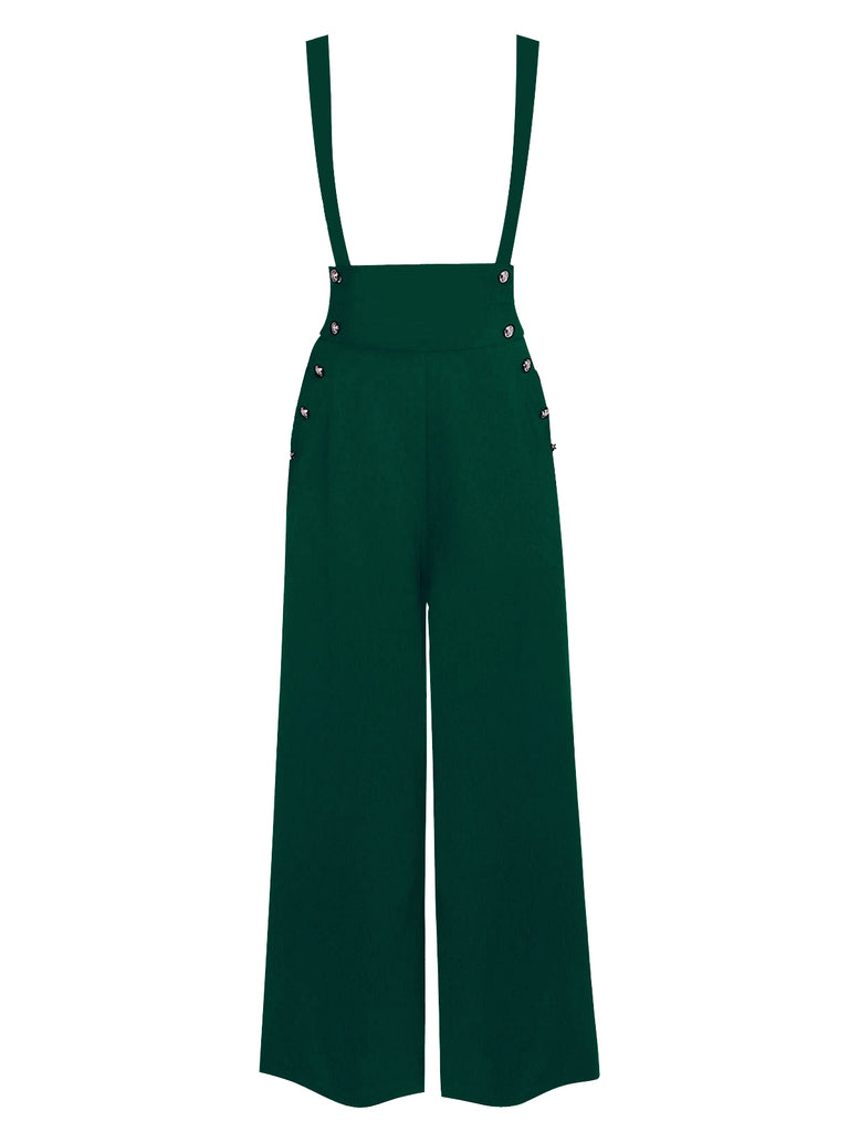 Green 1930s Solid Suspender Pants