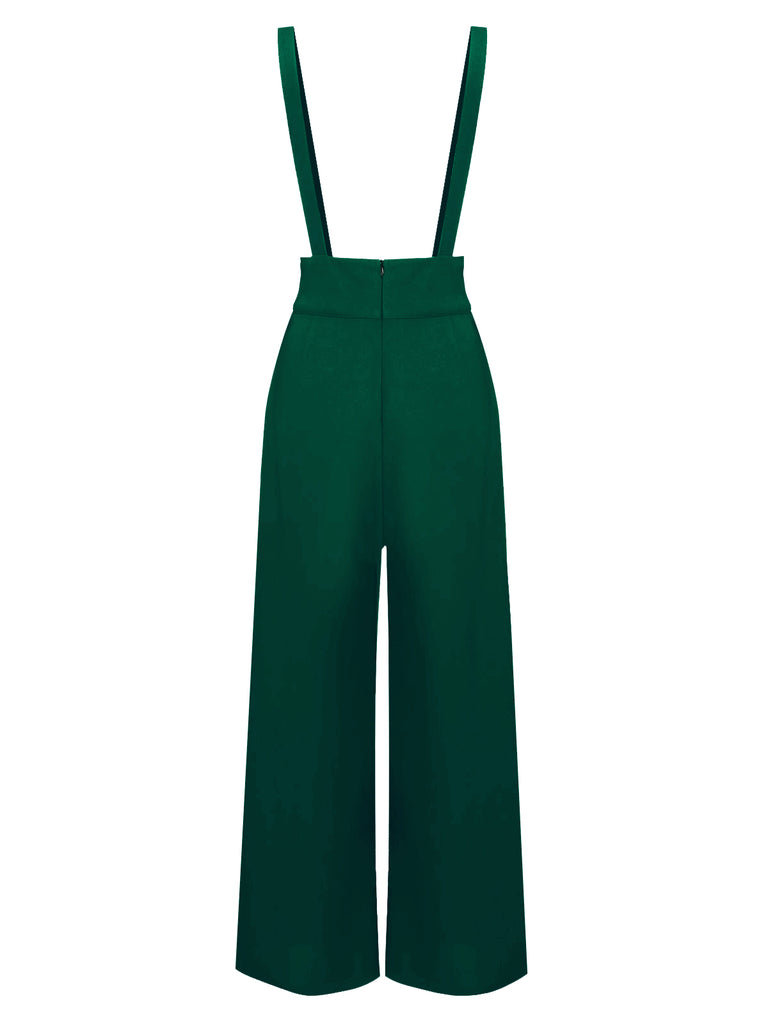 Green 1930s Solid Suspender Pants