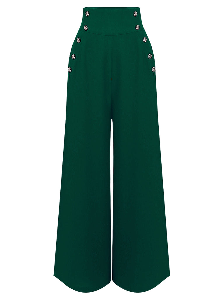 Green 1930s Solid Suspender Pants
