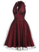 Green 1950s Christmas Halter Polka Dots Mesh Dress