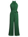 Green 1930s Solid Pleated Halter Jumpsuit