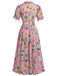 Pink 1930s Floral Bow Tie Pleated Dress