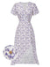 Blue 1940s Floral V-Neck Added Button Dress