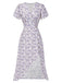 Blue 1940s Floral V-Neck Added Button Dress