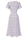 Blue 1940s Floral V-Neck Added Button Dress