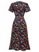 Blue 1940s Floral V-Neck Added Button Dress