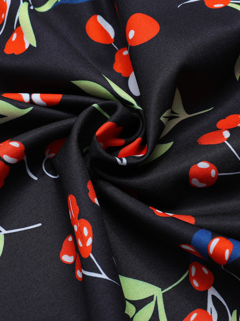 Blue 1940s Floral V-Neck Added Button Dress