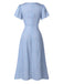 Blue 1940s Floral V-Neck Added Button Dress