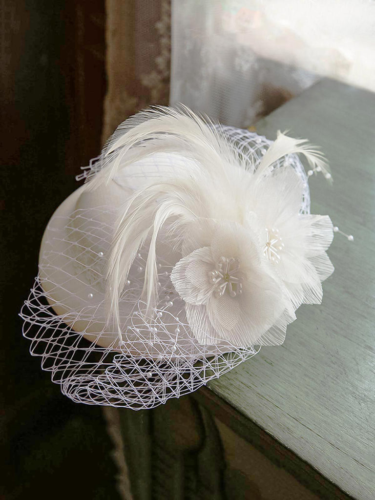 Retro Mesh Floral Feather Hat