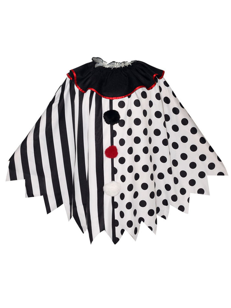 Black & White 1950s Halloween Horror Clown Cosplay Cloak
