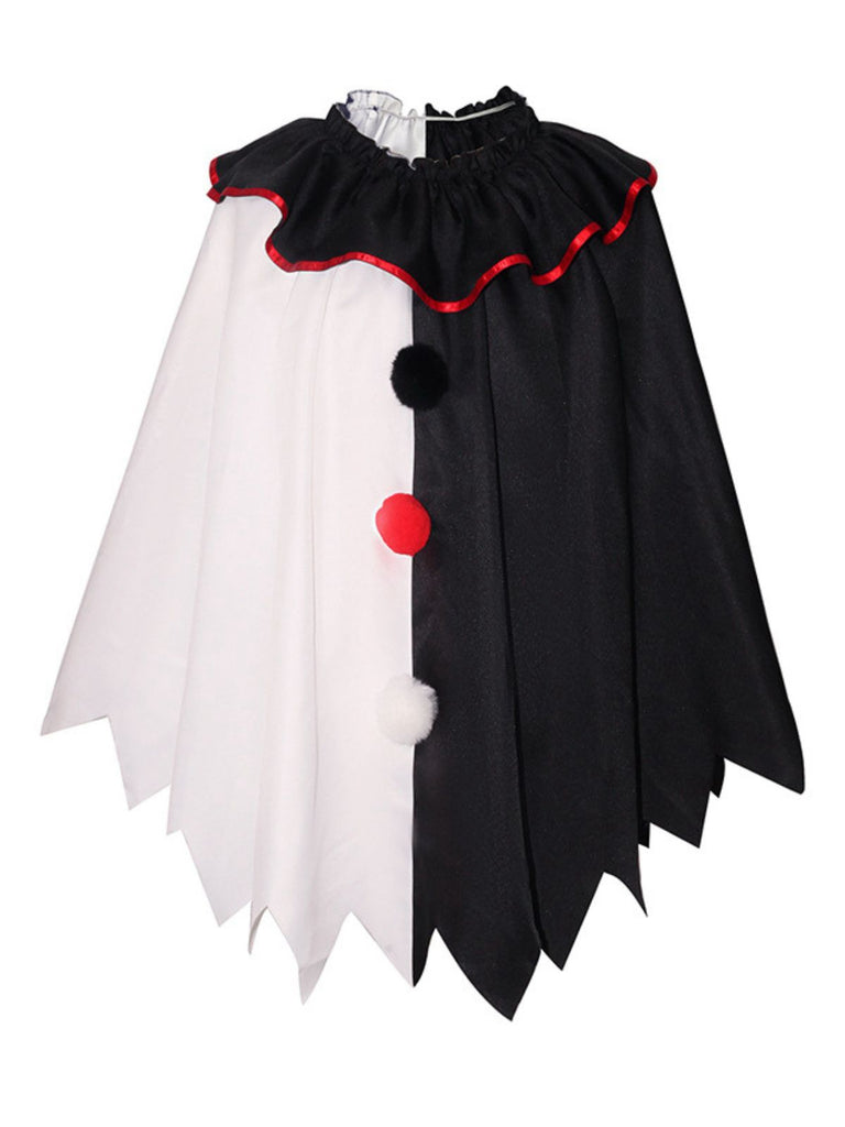 Black & White 1950s Halloween Horror Clown Cosplay Cloak