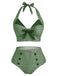 Light Green 1950s Gingham Halter Bowknot Bikini Set