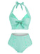Light Green 1950s Gingham Halter Bowknot Bikini Set
