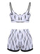 1950s Water Ripple Patchwork Strap Swimsuit