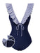 Dark Blue 1940s Striped Ruffled Swimsuit