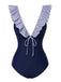 Dark Blue 1940s Striped Ruffled Swimsuit